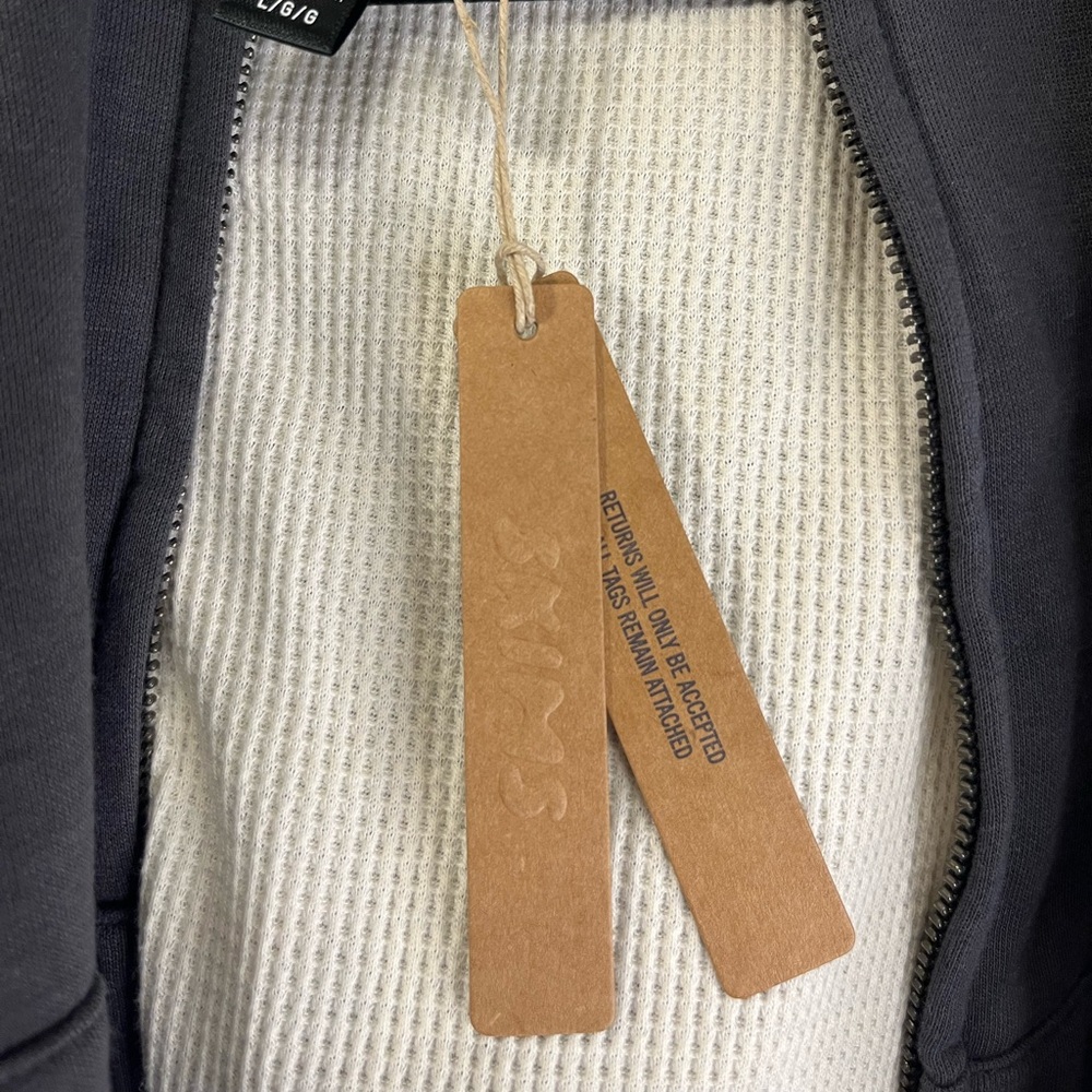 Grey (Ash) and WhiteSKIMS Waffle Lined Zip-Up Hoodie - Picture 5 of 7